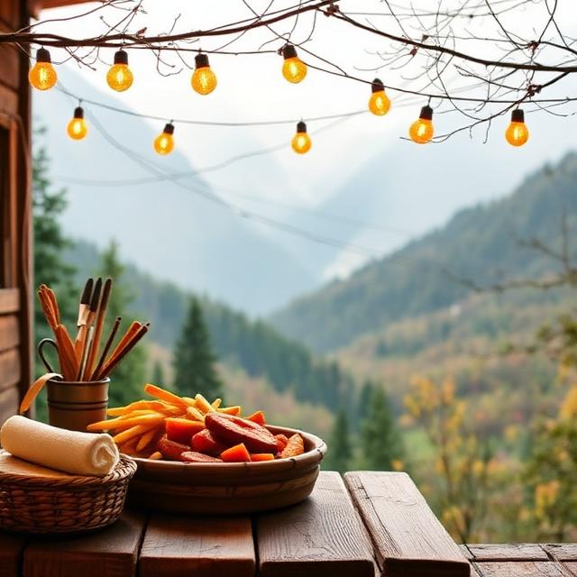 Fresh ingredients with mountain views